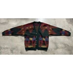 Vintage Wool Cardigan Sweater Aztec Southwestern Native American RRL Style L